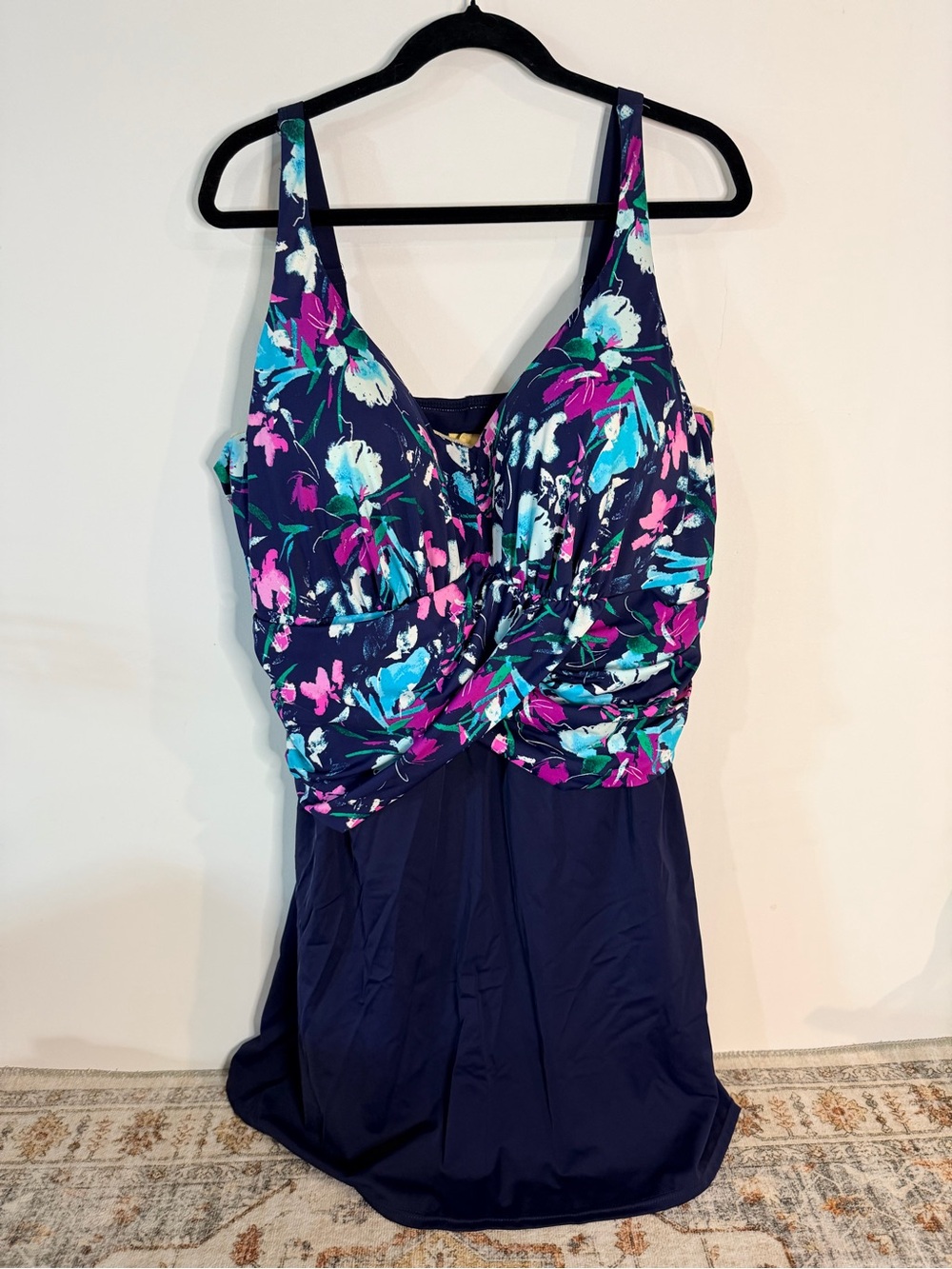 Swimsuits for All Floral Tank Swimdress pink and navy